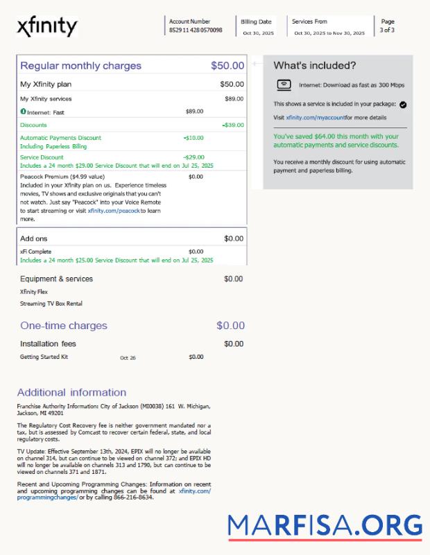 Printable USA Xfinity utility bill template in Word and PDF formats, 3 pages, version 4, 3rd page